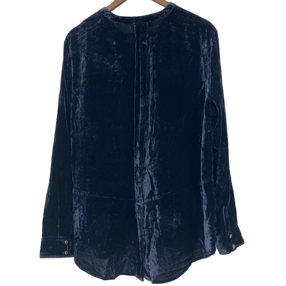 Democracy Royal Blue Velvet Button Down Blouse Top Sz.XL Rayon Pockets Retro - Picture 7 of 9